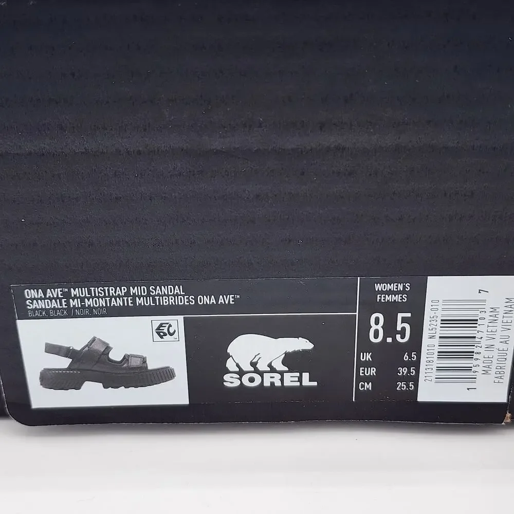 NEW Sorel ONA Ave Multistrap Black Women's Size 8.5 Sport Platform Sandals